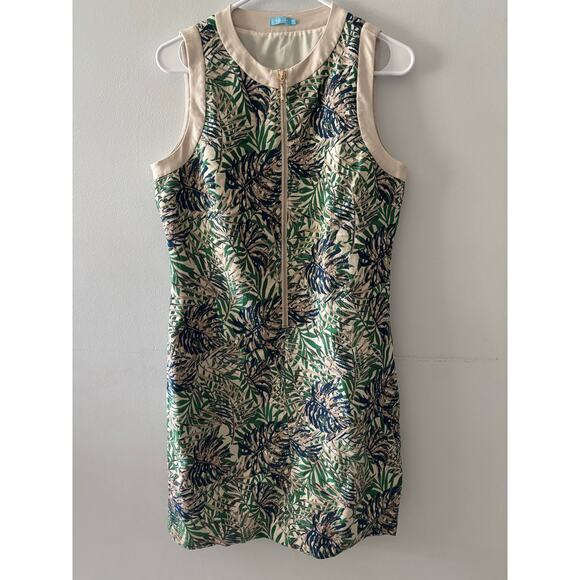 J. McLaughlin Womens Jaquard Botanical Sandra Dress Size 8 Sleeveless Sheath - Picture 1 of 7